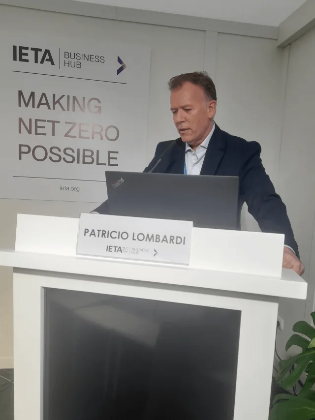Patricio Lombardi speaking at the IETA Business Hub, COP29.
